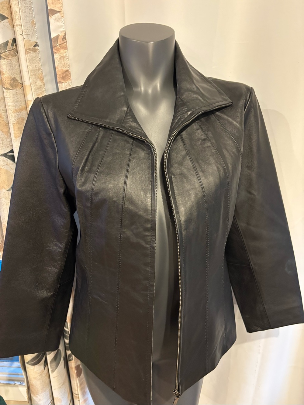 Women’s Black Leather East 5th Zip-Front Jacket